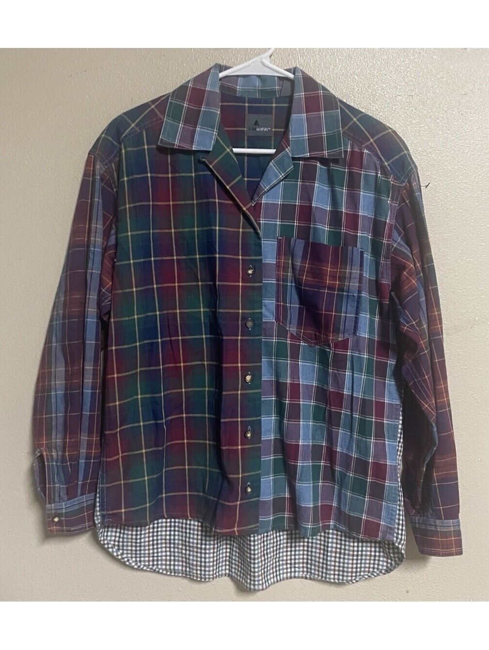 Lizwear Small Long Sleeve Plaid Button Vintage Shirt Women Purple Blue